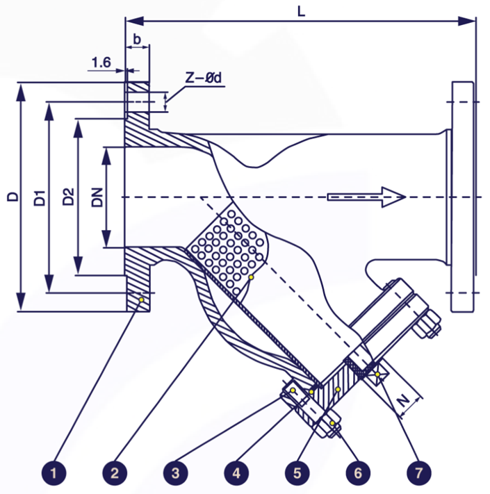 Gambar potongan Y-Strainer ANSI 150 SS316
