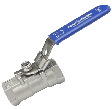 Ball valve 1-piece dilihat dari ujung port berulir - memperlihatkan reduced bore