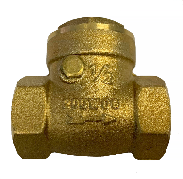 Swing check valve kuningan - tulisan 200 WOG dan panah aliran yang dicor pada bodinya