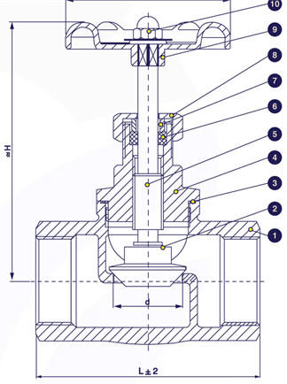 Gambar potongan globe valve SS316 berulir 200 PSI